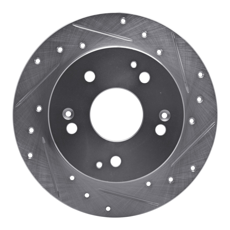 Acura Integra Brake Rotor (1) - Rear Right - R1 Concepts - Drilled & Slotted - Silver - `97-`01